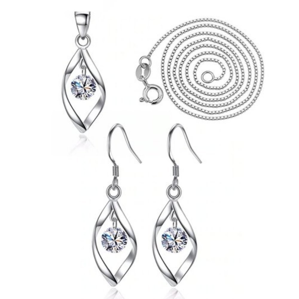 NEW[Set of 2] Sterling Silver Diamond Waterdrop B